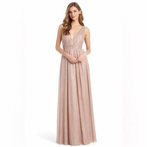 Monique Lhuillier Blush Shimmer Maxi Dress Size 2 Bridesmaid Formal